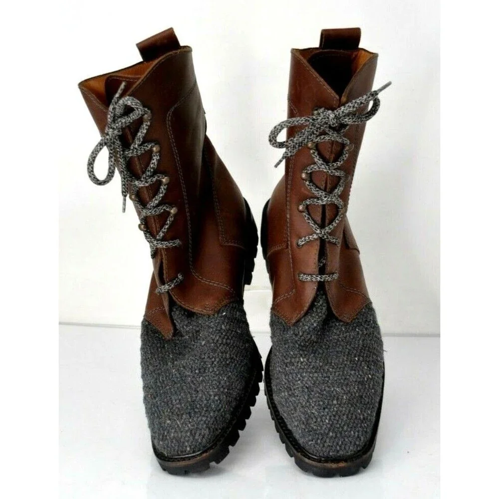 Roccia Wool & Leather Boots Men's Gray Brown Size 42 1/2 Phillipe Paris